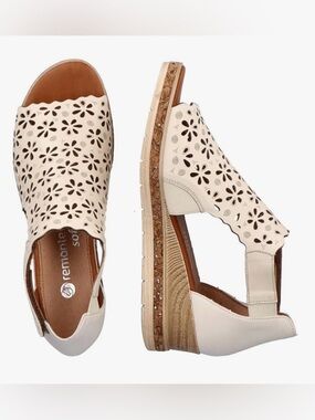 Remonte  Jerilyn 056  Cream Laser-Cut Slingback Platform Wedge Sandals 39
